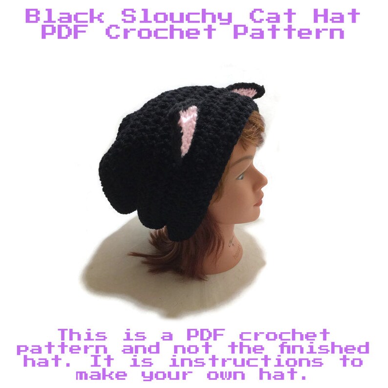 Cat Hat Pattern, Crochet Cat Pattern, Slouchy Cat Hat, PDF Crochet Pattern, DIY Halloween Costumes, Kawaii Cat Cat Cosplay, Instant Download 