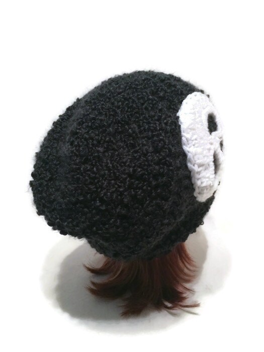 Black Skull Hat Unisex Black Hat White Skull Hat Halloween Etsy
