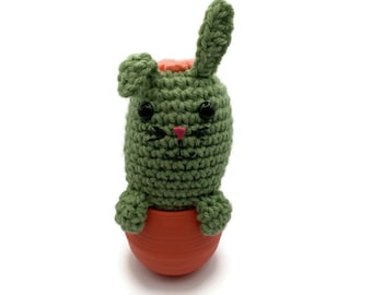 Bunny Cactus Fiber Art, Cactus Decor, Crochet Fiber Art, Science Gift, Plant Art, Hostess Gift, Faux Cactus, Rabbit Cactus Art, Cactus Decor