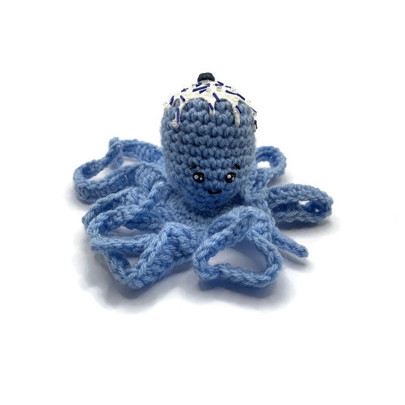 Ice Cream Octopus Plush, Blueberry Decor, Crochet Octopus Plushie, Foodimals, Desk Buddy, Weird Gifts, Kawaii Plushies, Amigurumi Octopus product image