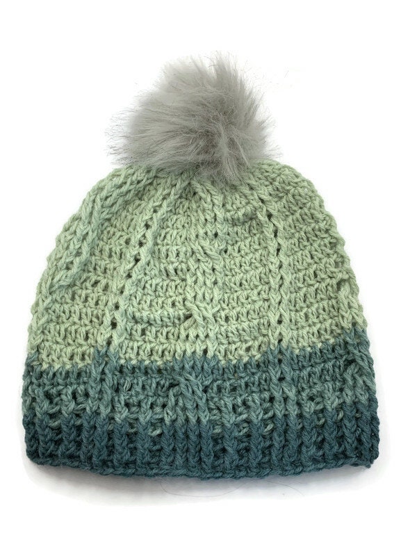 Cabled Winter Hat, Blue Cabled Hat, Green Winter Beanie  display picture 3