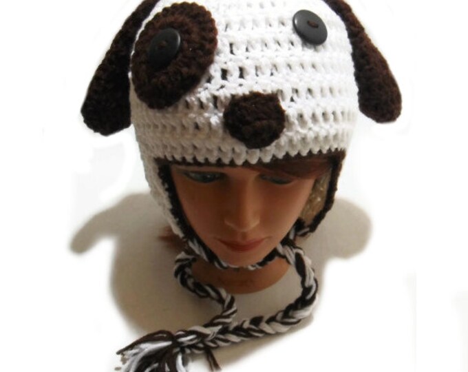 Dog Ear Flap Hat White and Brown Dog Hat Dog Ear Hat Novelty Etsy