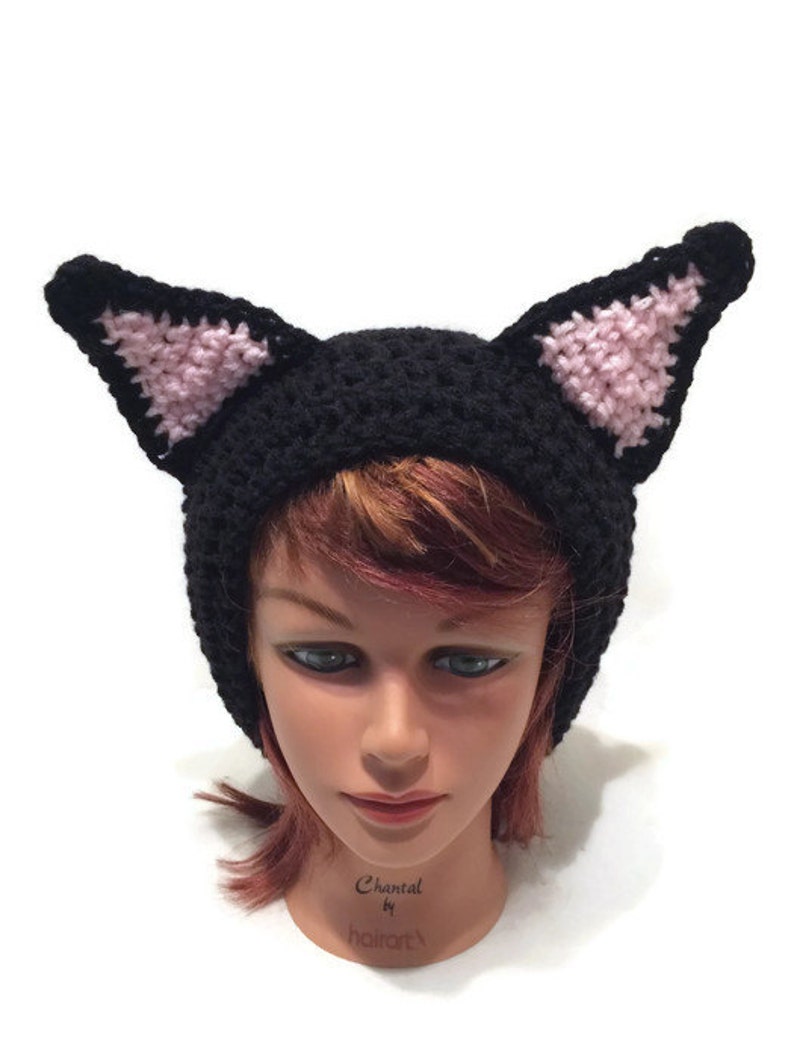 Black Cat Hat, Slouchy Cat Hat, Kitty Cat Ears, Cat Cosplay, Hat with Ears, Cat Costume, Cat Lover Gift, Cat Stuff, Gift For Her Cat, Cats image 2