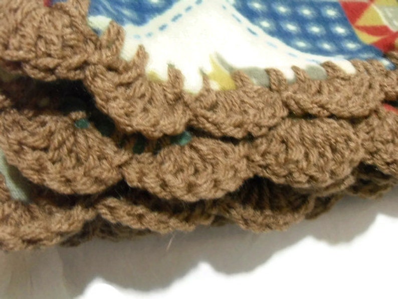 Woodland Fleece Throw Woodland Decor Rustic Home Decor Patchwork Blanket Winter Fleece Throw Brown Shell Crochet Edge