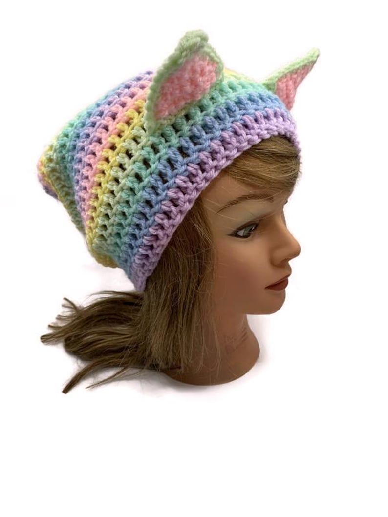 Pastel Ombre Cat Hat Pastel Rainbow Cat Hat Kitty Ears Beanie Hat with Ears Cat Hat Cat Beanie Cat Cosplay Kawaii Cat Hat Kawaii Kitty Cat image 7