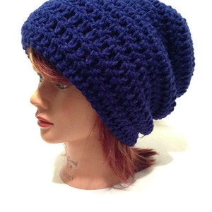 Navy Blue Hat, Unisex Slouchy Hat, Crochet Slouchy Hat, Blue Slouchy Beanie, Crochet Navy Slouch, Unisex Slouchy Hat, Mens Slouchy Hat image 5