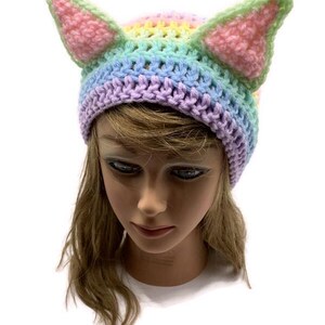 Pastel Ombre Cat Hat Pastel Rainbow Cat Hat Kitty Ears Beanie Hat with Ears Cat Hat Cat Beanie Cat Cosplay Kawaii Cat Hat Kawaii Kitty Cat image 12
