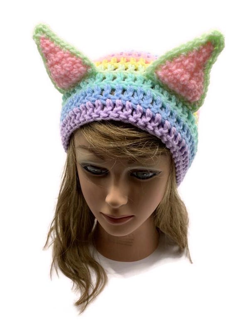 Pastel Ombre Cat Hat Pastel Rainbow Cat Hat Kitty Ears Beanie Hat with Ears Cat Hat Cat Beanie Cat Cosplay Kawaii Cat Hat Kawaii Kitty Cat image 12