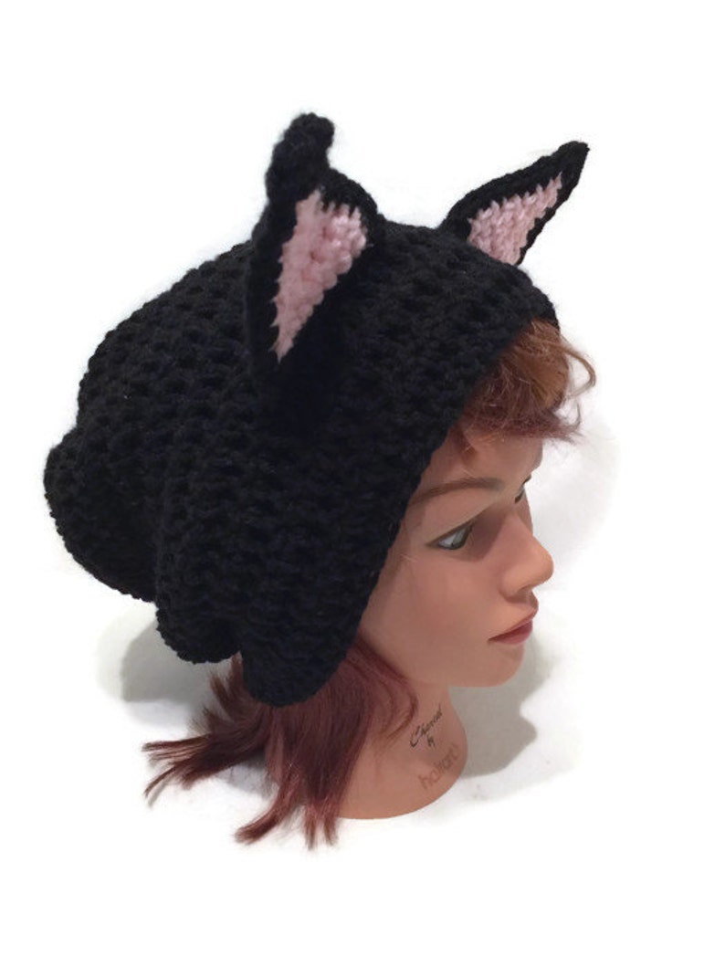 Black Cat Hat, Slouchy Cat Hat, Kitty Cat Ears, Cat Cosplay, Hat with Ears, Cat Costume, Cat Lover Gift, Cat Stuff, Gift For Her Cat, Cats image 5