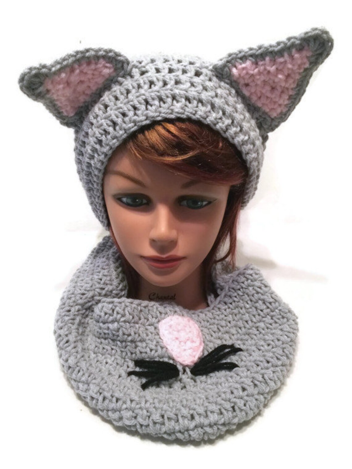Grey Cat Hat Slouchy Cat Beanie Grey Kitty Ears Hat With Etsy