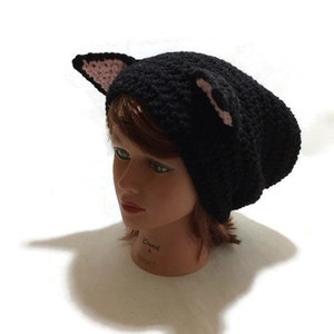 Black Cat Hat, Slouchy Cat Hat, Kitty Cat Ears, Cat Cosplay, Hat with Ears, Cat Costume, Cat Lover Gift, Cat Stuff, Gift For Her Cat, Cats image 3