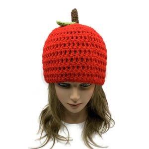 Red Apple Hat, Fruit Hat, Kawaii Hat, Novelty Hat, Kids Fruit Hat, Food Hat, Crochet Apple Hat, Gardening Gift, Clothing Gift, Foodie Gift