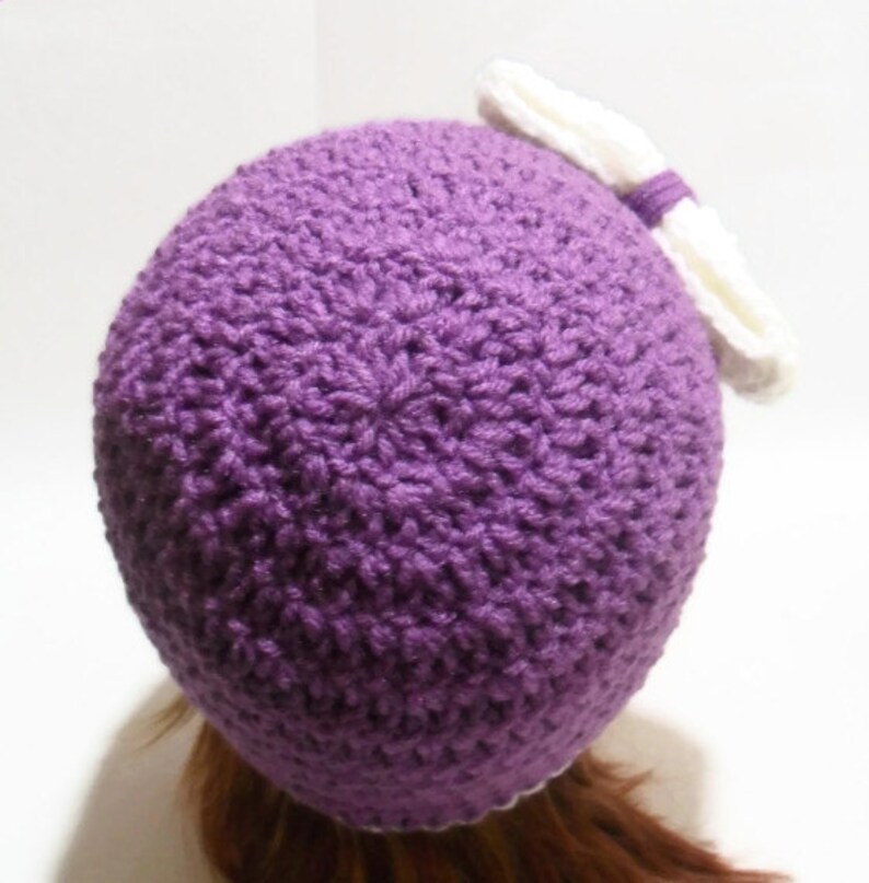 Holiday Gift Purple Bow Beanie Crochet Womens Hat Purple Cloche Hat with Bow Cloche with Bow Purple Bow Hat Summer Beanie