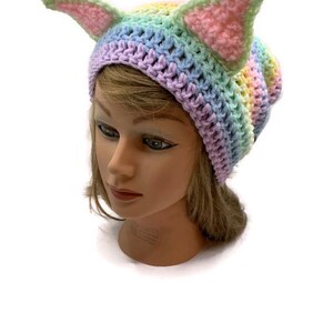 Pastel Ombre Cat Hat Pastel Rainbow Cat Hat Kitty Ears Beanie Hat with Ears Cat Hat Cat Beanie Cat Cosplay Kawaii Cat Hat Kawaii Kitty Cat image 9