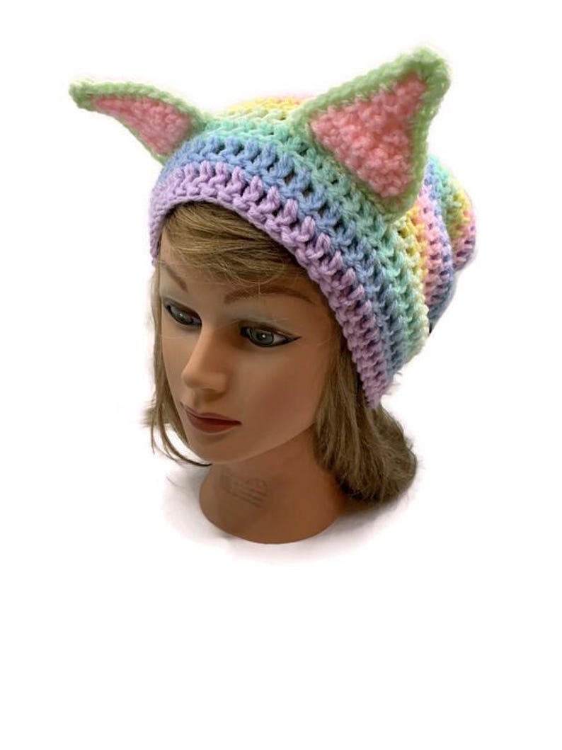 Pastel Ombre Cat Hat Pastel Rainbow Cat Hat Kitty Ears Beanie Hat with Ears Cat Hat Cat Beanie Cat Cosplay Kawaii Cat Hat Kawaii Kitty Cat image 9