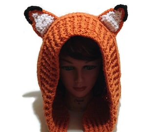 Fox Hood, Festival Hoods, Fox Cosplay, Cosplay Hood, Crochet Fox Hat, Winter Animal Hood, Hat with Ears, Orange Fox Hood, Kawaii Fox Hood