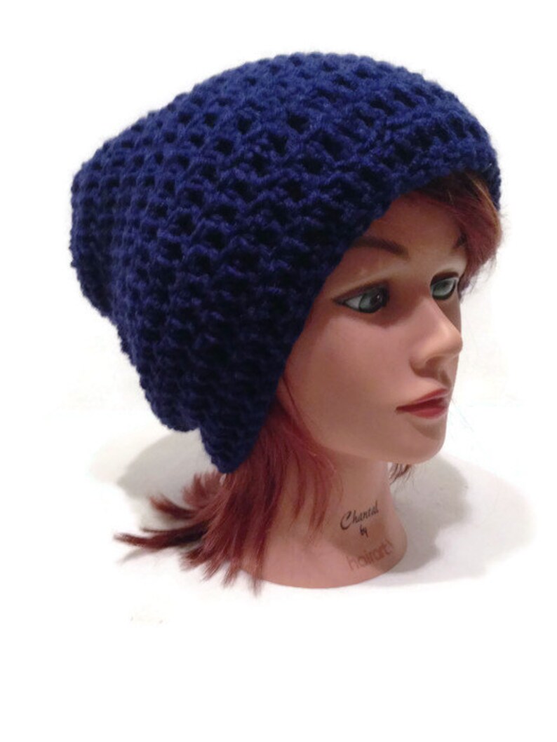 Navy Blue Hat, Unisex Slouchy Hat, Crochet Slouchy Hat, Blue Slouchy Beanie, Crochet Navy Slouch, Unisex Slouchy Hat, Mens Slouchy Hat image 2