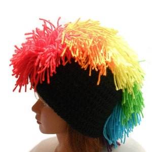 Rainbow Mohawk Beanie, Rainbow Mohawk Hat, Crochet MoHawk Hat, Mohawk Cosplay Hat, Festival Hat, Raver Hat, Rainbow Hat