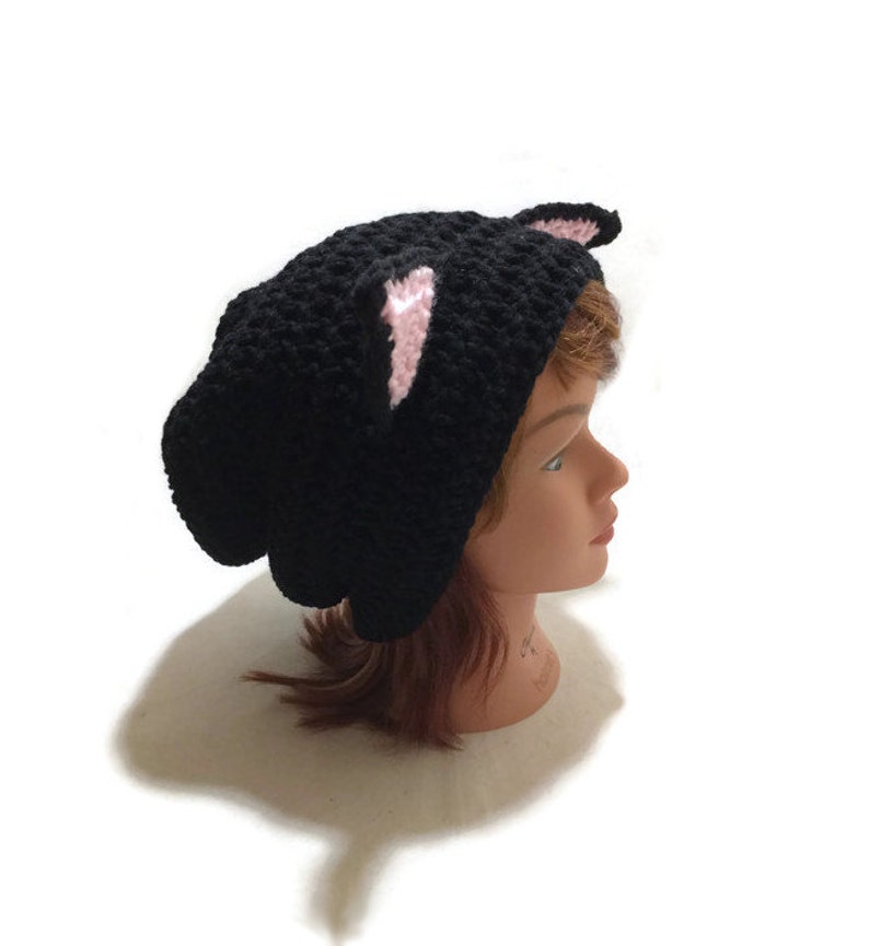 Black Cat Hat, Slouchy Cat Hat, Kitty Cat Ears, Cat Cosplay, Hat with Ears, Cat Costume, Cat Lover Gift, Cat Stuff, Gift For Her Cat, Cats image 1