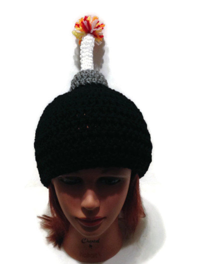 Bomb Hat, Novelty Beanie, Lit Fuse Bomb, Bomb Cosplay Hat, Kawaii Beanie, Gag Gift, Crochet Bomb Hat, Gifts for Gamers, Gifts for Geeks image 3