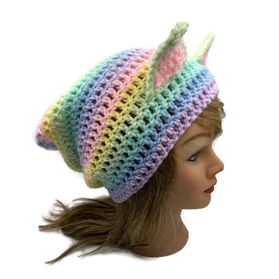 Pastel Ombre Cat Hat Pastel Rainbow Cat Hat Kitty Ears Beanie Hat with Ears Cat Hat Cat Beanie Cat Cosplay Kawaii Cat Hat Kawaii Kitty Cat