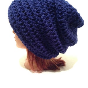 Navy Blue Hat, Unisex Slouchy Hat, Crochet Slouchy Hat, Blue Slouchy Beanie, Crochet Navy Slouch, Unisex Slouchy Hat, Mens Slouchy Hat image 3