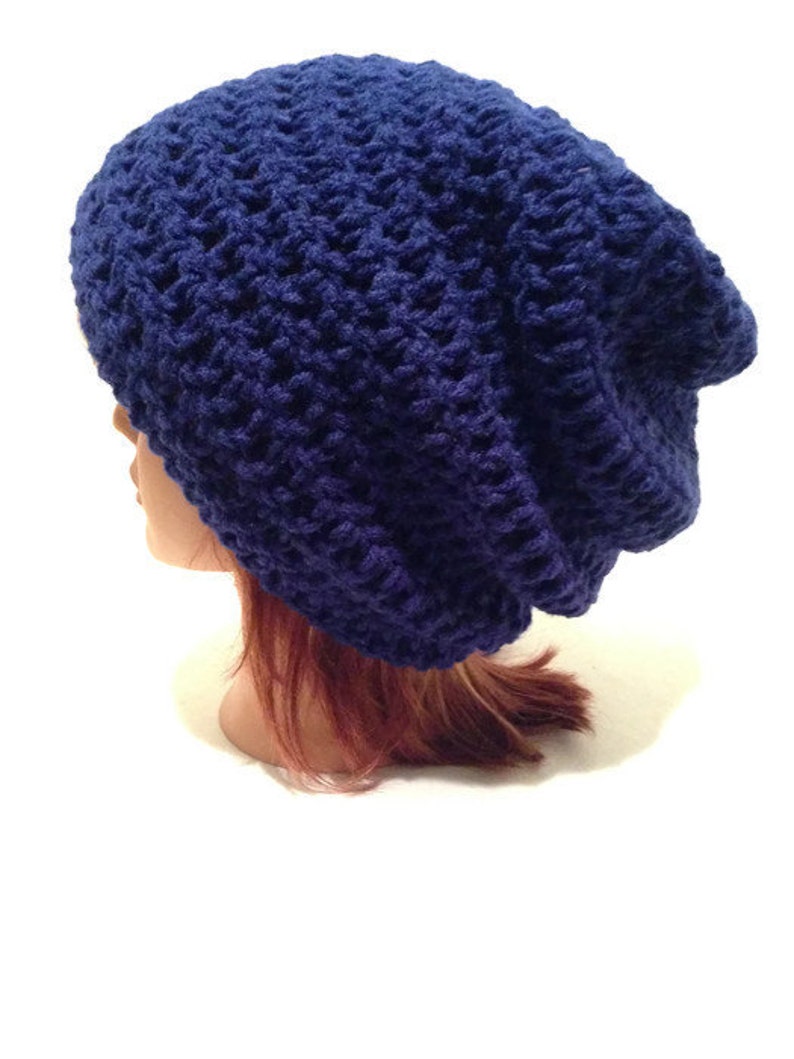 Navy Blue Hat, Unisex Slouchy Hat, Crochet Slouchy Hat, Blue Slouchy Beanie, Crochet Navy Slouch, Unisex Slouchy Hat, Mens Slouchy Hat image 3