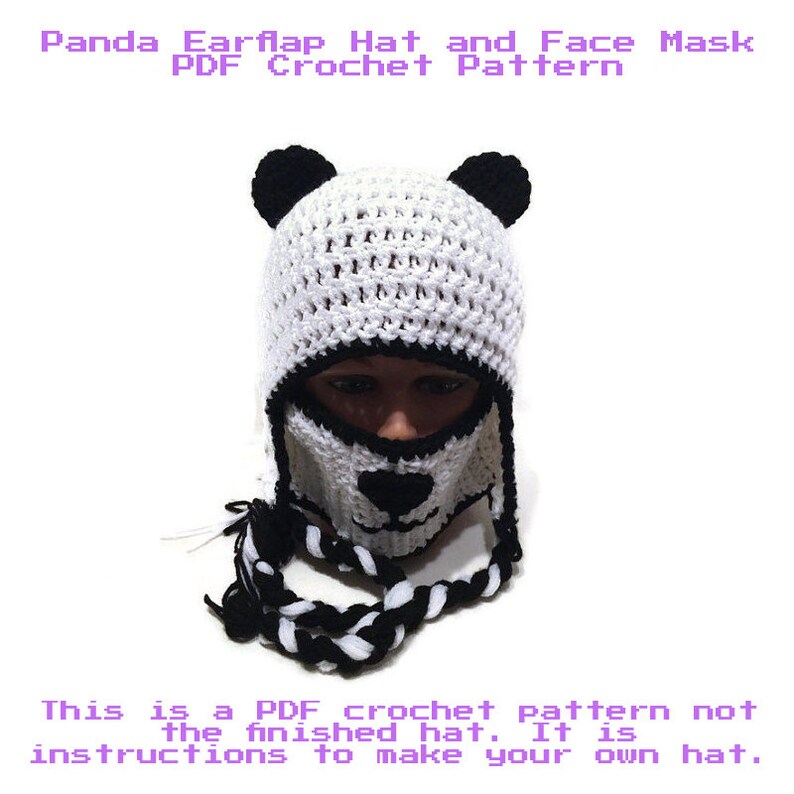 Panda Hat and Face Mask Pattern, Panda Hat Pattern, DIY Halloween Costumes, Crochet Pattern Hat, Kawaii Hat Pattern, PDF Crochet Pattern 