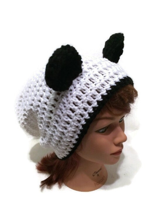 Panda Bear Hat, Slouchy Panda Hat, Panda Ears Beanie, Novelty Hat, Panda Bear, Silly Beanie, Kawaii Hat, Panda Cosplay, Panda Costume