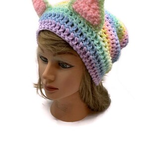 Pastel Ombre Cat Hat Pastel Rainbow Cat Hat Kitty Ears Beanie Hat with Ears Cat Hat Cat Beanie Cat Cosplay Kawaii Cat Hat Kawaii Kitty Cat image 11