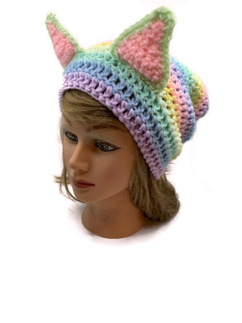Pastel Ombre Cat Hat Pastel Rainbow Cat Hat Kitty Ears Beanie Hat with Ears Cat Hat Cat Beanie Cat Cosplay Kawaii Cat Hat Kawaii Kitty Cat image 11
