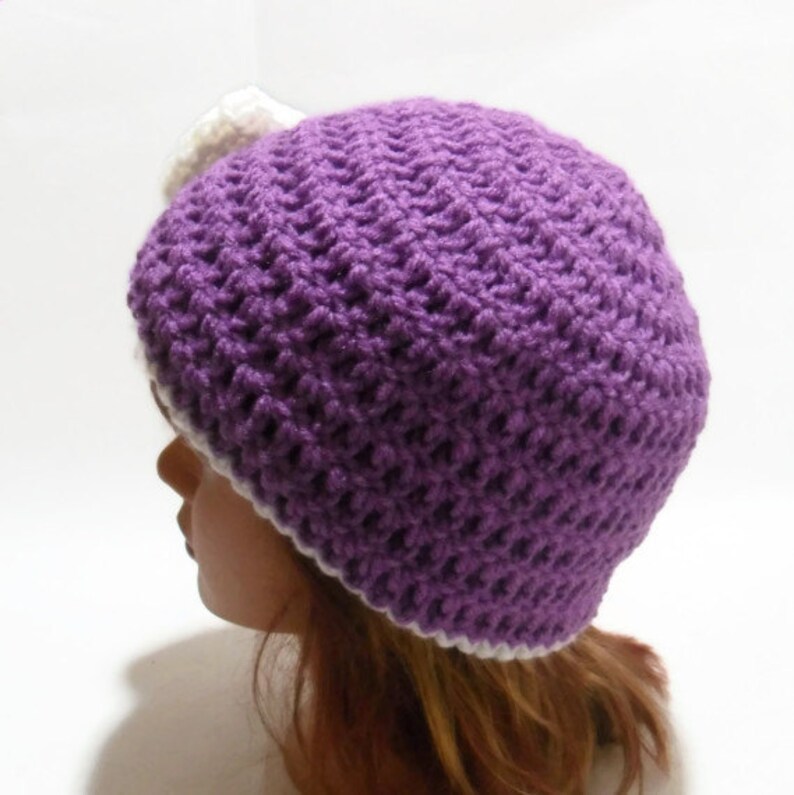 Holiday Gift Purple Bow Beanie Crochet Womens Hat Purple Cloche Hat with Bow Cloche with Bow Purple Bow Hat Summer Beanie