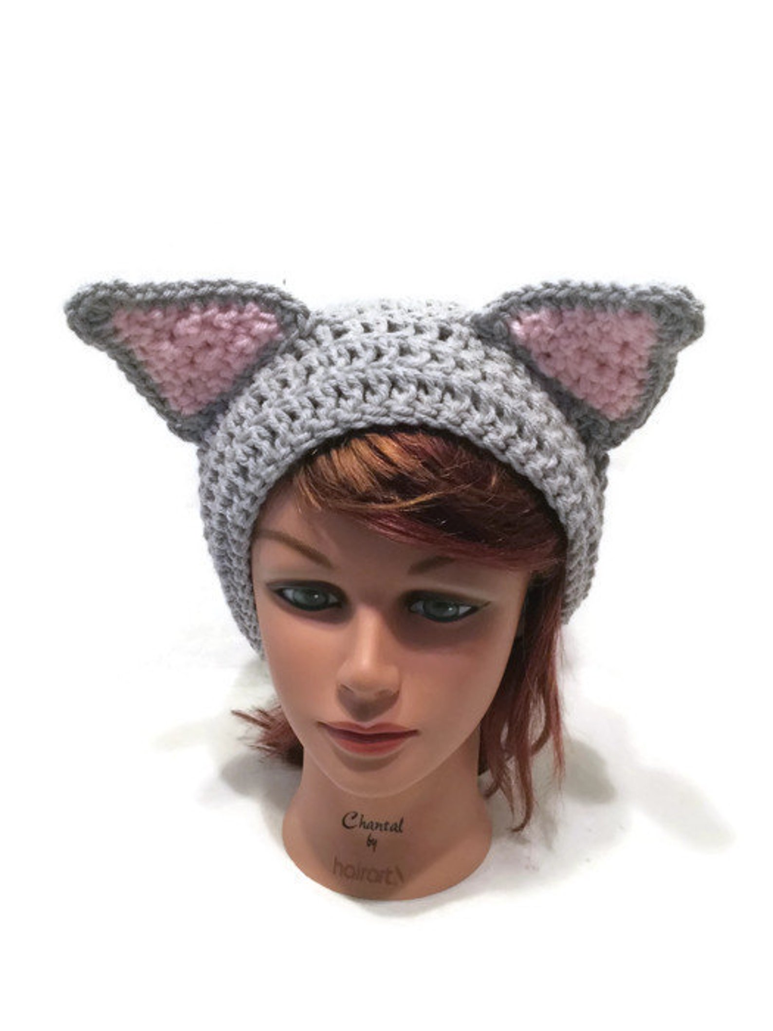 Grey Cat Hat Slouchy Cat Beanie Grey Kitty Ears Hat With Etsy