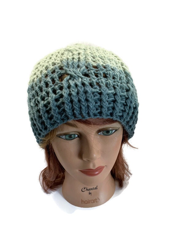 Cabled Winter Hat, Blue Cabled Hat, Green Winter Beanie  display picture 2