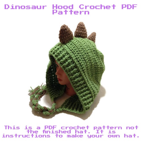 Crochet Dinosaur Pattern, Dinosaur Hood Pattern, Dino Hat Pattern, DIY Halloween Costumes, Spiked Dinosaur Hat Pattern, Hood Pattern, PDF