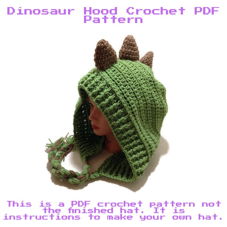 Crochet Dinosaur Pattern, Dinosaur Hood Pattern, Dino Hat Pattern, DIY Halloween Costumes, Spiked Dinosaur Hat Pattern, Hood Pattern, PDF 