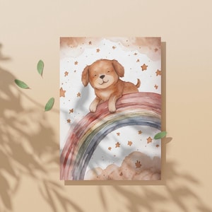 Cute Dog Rainbow Wall Art Printable | Cartoon Dog Digital Download | Whimsical Animal Decor | Nursery Wall Art | Instant Download Art
