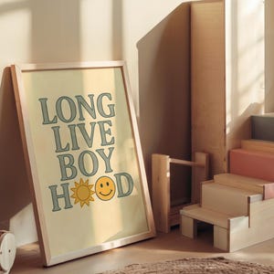 Long Live Boyhood Wall Art | Retro Art Print | 70s Style Outline Typography Poster | Boys Room Art Digital Download | Kids Playroom Art