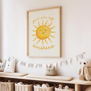 You Are My Sunshine Wall Art | Watercolor Sun Nursery Decor | Kids Room Quote Print | Digital Download Kids Art | Sunshine Poster Instant