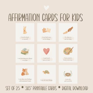 Utskrivbara bekräftelsekort för barn | 25 digitalt nedladdningsbara positiva affirmationer för barn, mindfulness och emotionell utveckling