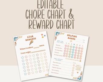 Printable Chore Chart & Reward Chart for Kids | Daily Weekly Visual Routine | Canva Template Editable Chore Chart | Responsibility Chart