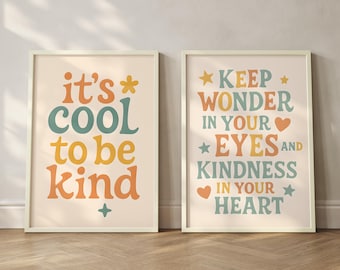 Kindness Quote Prints: Retro Kids Room Decor (Digital Download Set of 2)