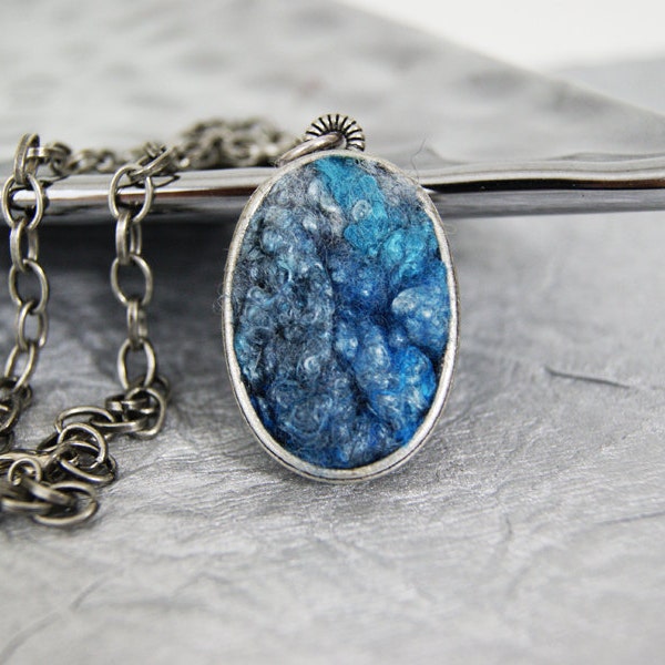 Silver Pendant Blue Pendant Aqua Pendant Turcious Oval Pendant