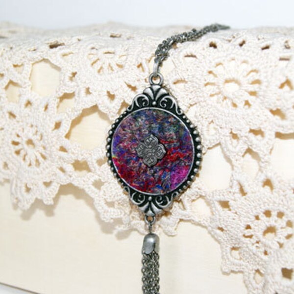 Blue Violet Pink Grey Red Wool Silk Pendant. Gift 35