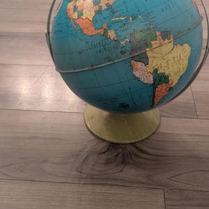 Vintage 1970 metal World map- clear colors