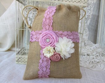 Money dance bag, Burlap dollar dance bag, Wedding keepsake bag, burlap and lace wedding bride bag. Bridesmaid, flower girl gift.