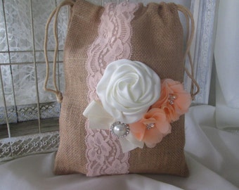 Dollar dance bag, Burlap Wedding bag, Money dance bag, burlap and lace wedding bride bag