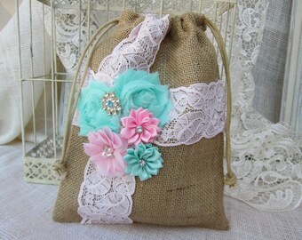 Money dance bag, Burlap dollar dance bag, Wedding keepsake bag, burlap and lace wedding bride bag. Bridesmaid, flower girl gift.