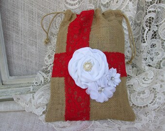 Dollar dance bag, Burlap Wedding bag, Money dance bag, burlap and lace wedding bride bag. Bridesmaid bag, flower girl gift