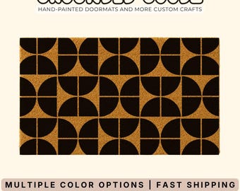 Retro Geometric Pattern Doormat | Hand-Painted Coir Welcome Mat
